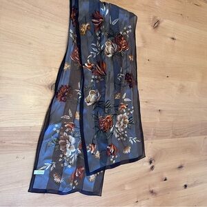 Casual Corner Vintage Y2K Silk Floral Brown Sheer Scarf